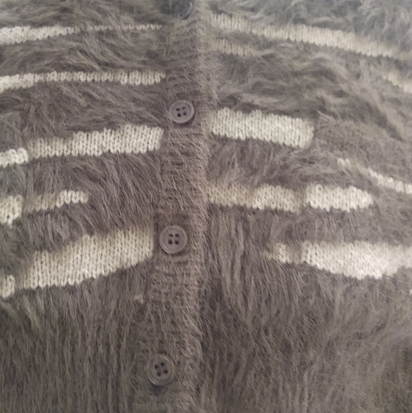 Beautiful Chocolate Brown &Tan Fuzzy Cardigan Sweater New - Picture 5 of 7